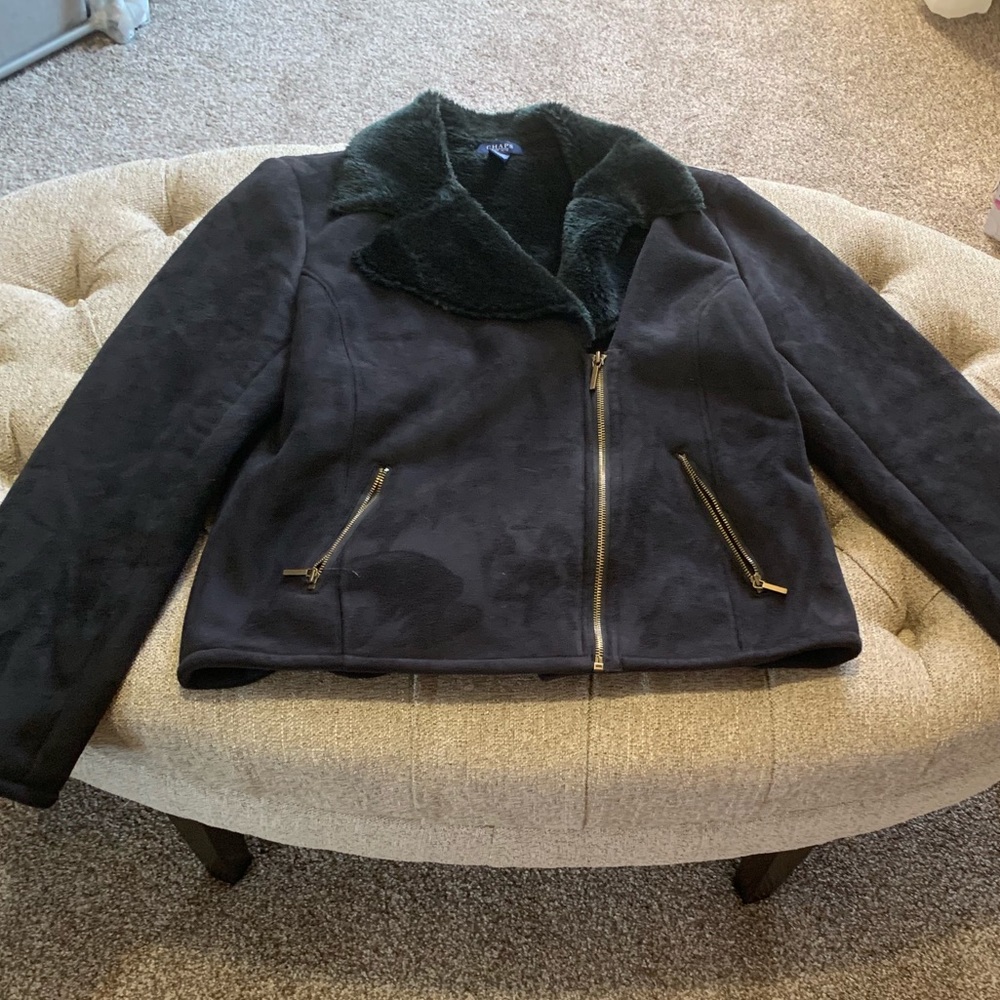 Chaps Faux Suede Faux Fur Short Jacket